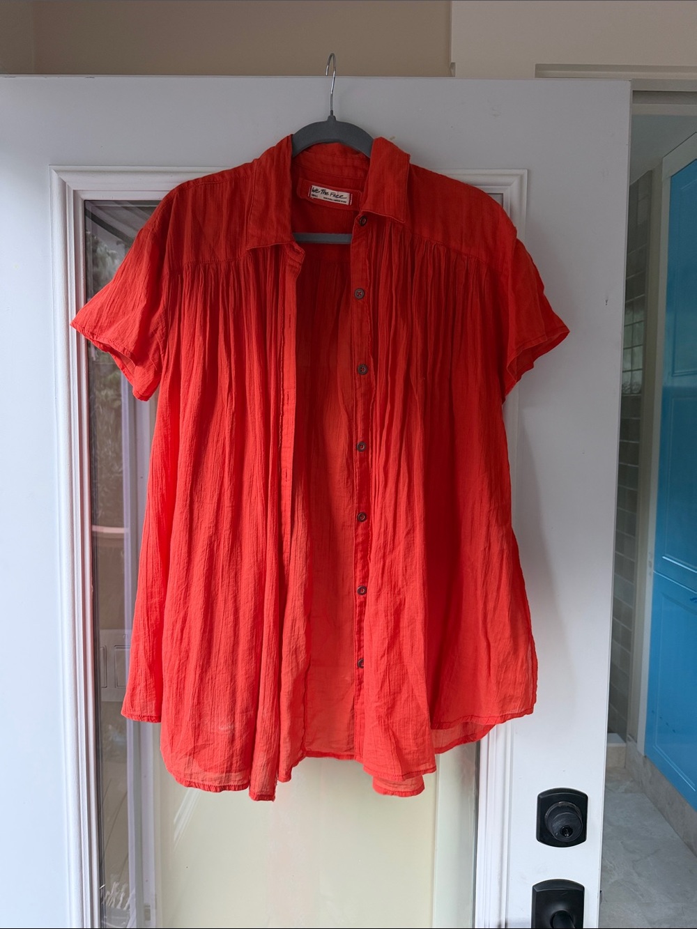 We The Free Vibrant Red Button-Front Tunic